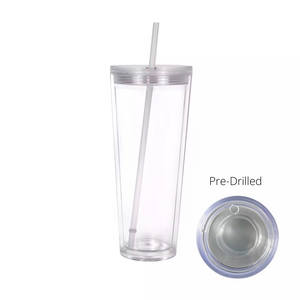 24oz Clear Double Wall Tumbler - Dupe w/Pre-Drilled Hole
