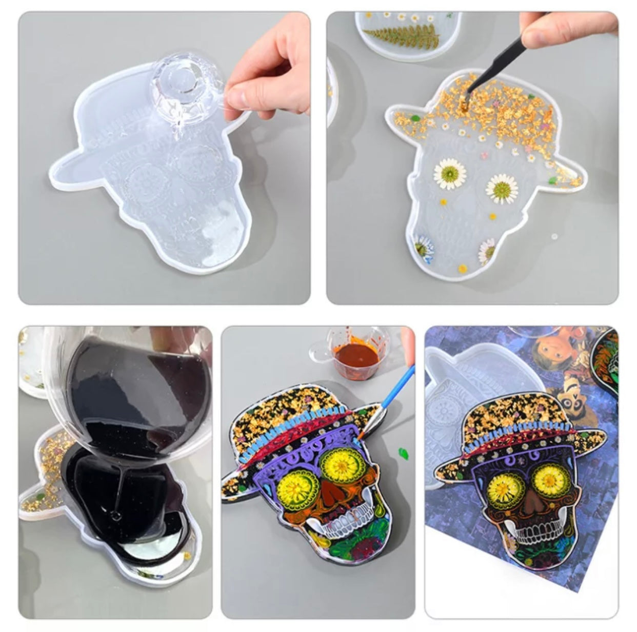 Sugar Skull 4 Piece Coaster Mold Set