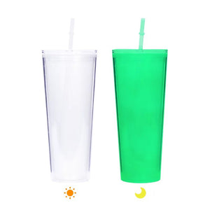 24oz Glow In The Dark Clear Double Wall Tumbler - Dupe w/Pre-Drilled Hole