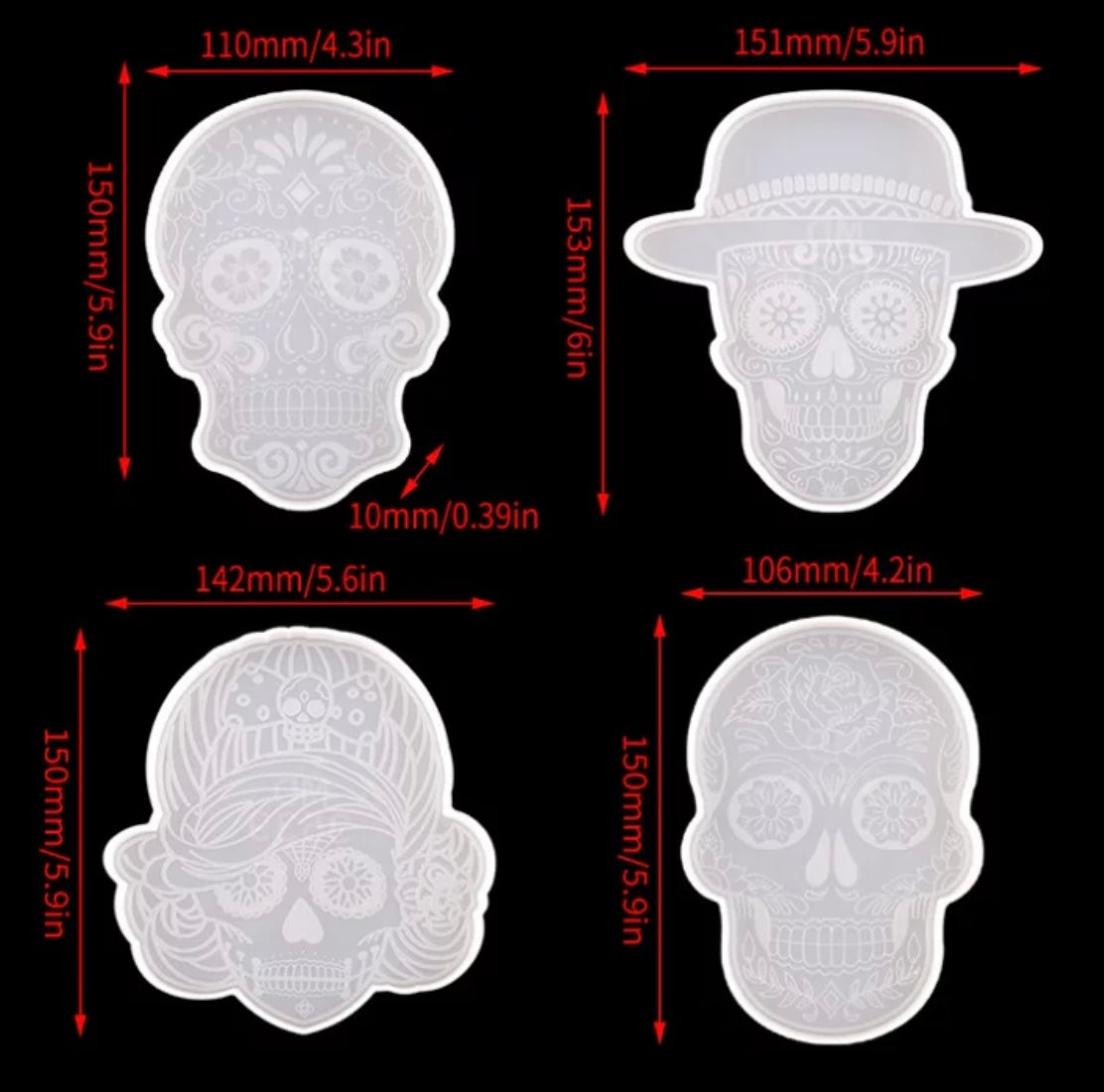 Sugar Skull 4 Piece Coaster Mold Set