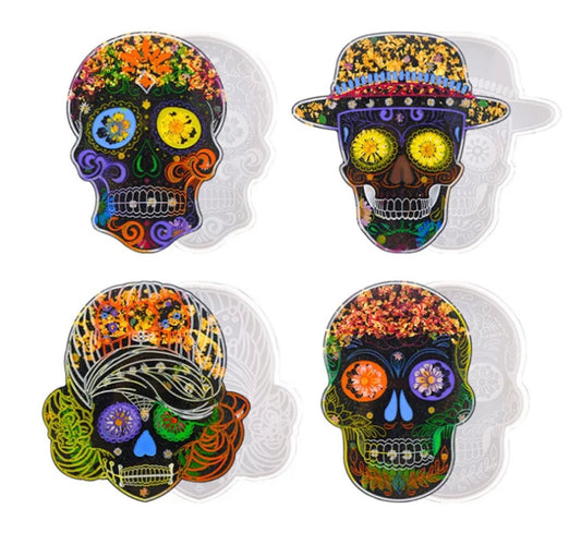 Sugar Skull 4 Piece Coaster Mold Set